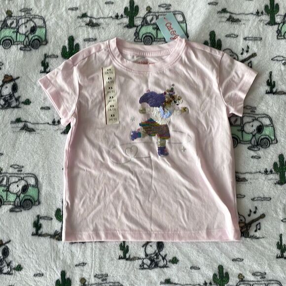 Cat & jack sequin skating unicorn short sleeve light pink t shirt size XS 4/5 ne - Picture 1 of 9